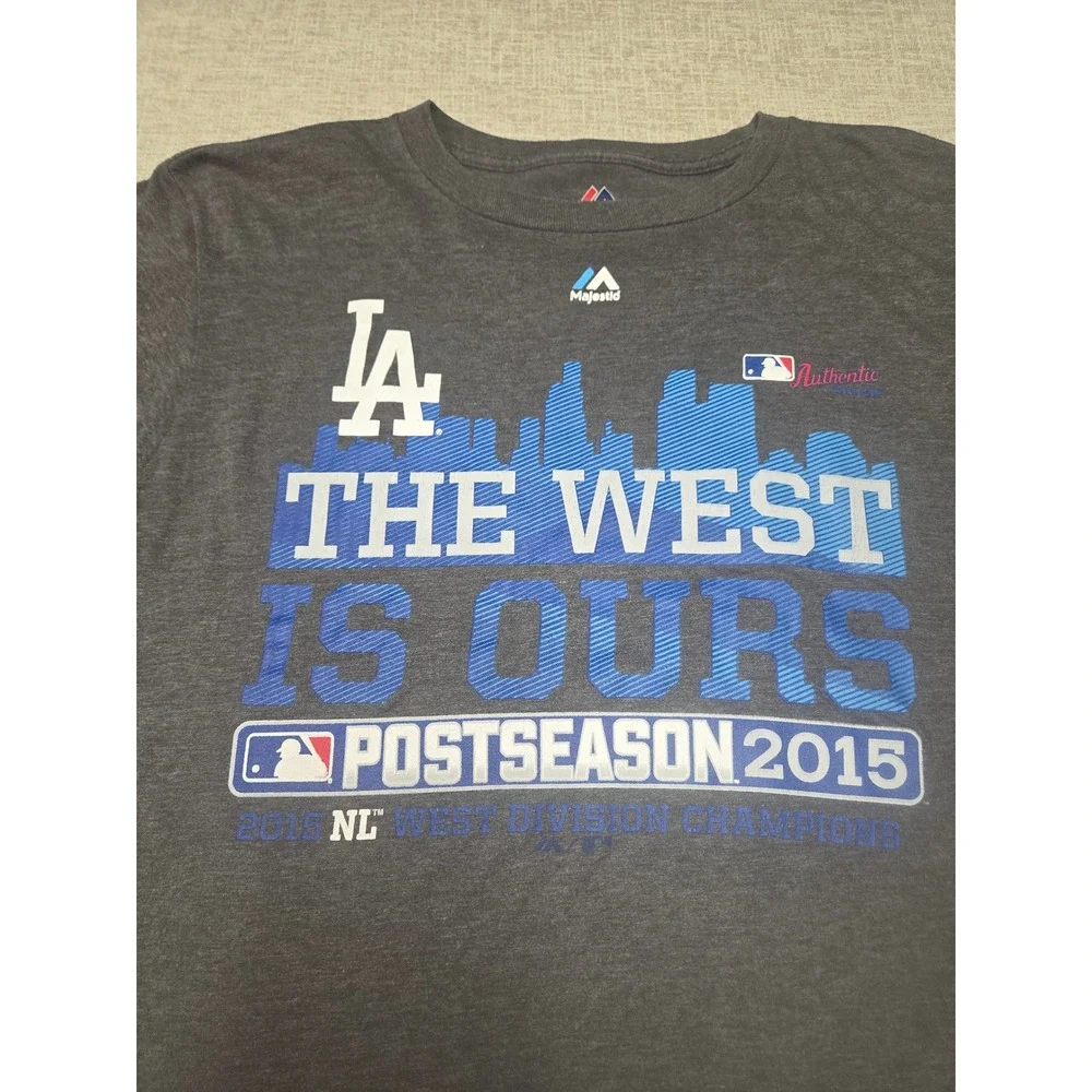 Majestic LA Dodgers 2015 Postseason "The West Is Ours" T-Shirt Men's Medium MLB - Picture 2 of 6